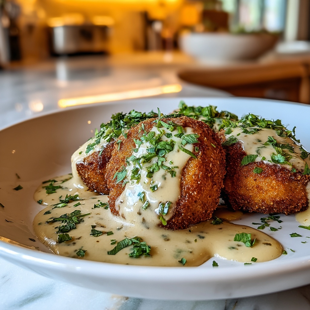 Crispy Parmesan Chicken with Dreamy Garlic Cream Sauce Recipe - Recipe Image