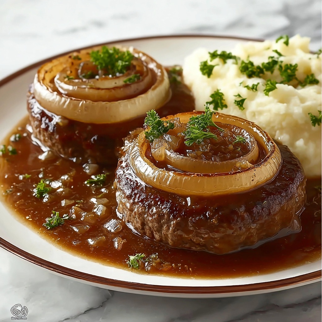 Hamburger Steaks with Onion Gravy Recipe - Recipe Image
