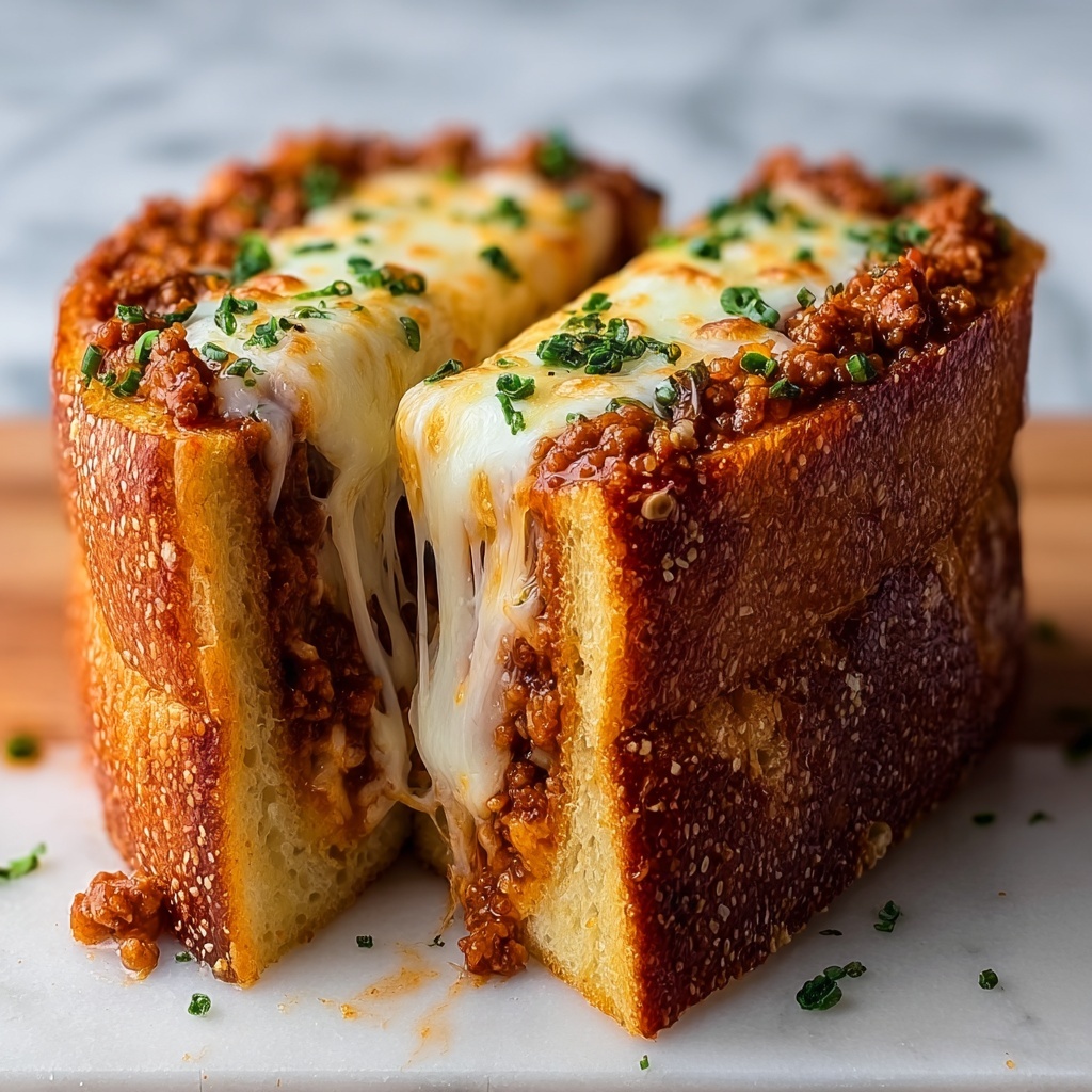Lasagna Stuffed Garlic Bread Recipe - Recipe Image