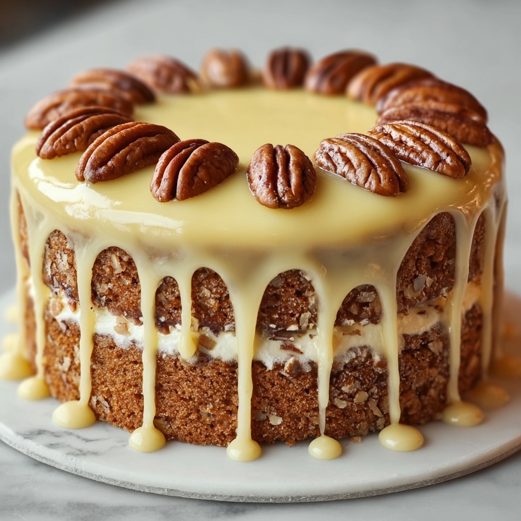 Pecan Praline Cake with Creamy Drip Glaze Recipe - Recipe Image