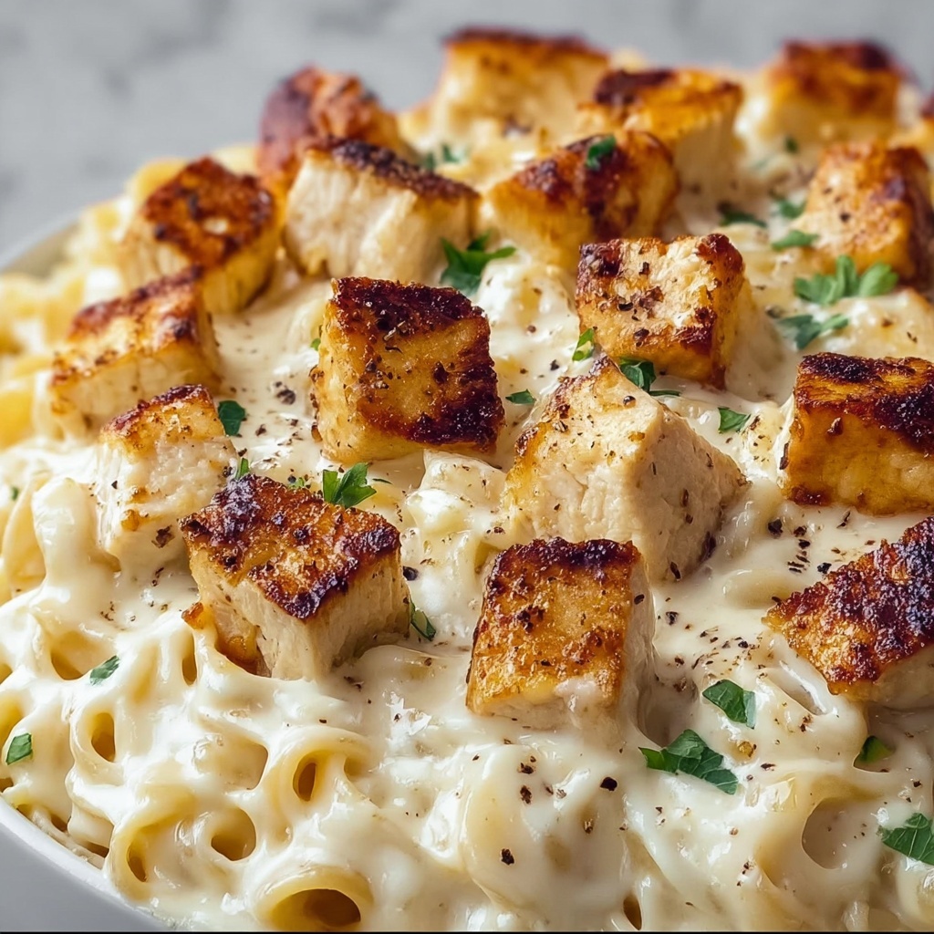 Creamy Parmesan Pasta with Garlic Butter Chicken Bites Recipe - Recipe Image
