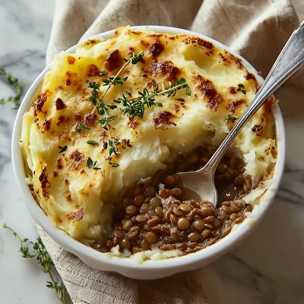 Vegan French Onion Shepherd's Pie with Lentils & Cauliflower Potato Mash Recipe - Recipe Image
