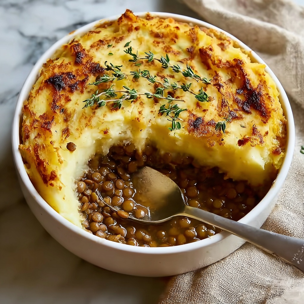 Vegan French Onion Shepherd's Pie with Lentils & Cauliflower Potato Mash Recipe - Recipe Image