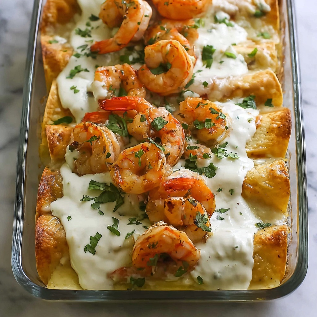 Roasted Shrimp Enchiladas with Jalapeño Cream Sauce Recipe - Recipe Image